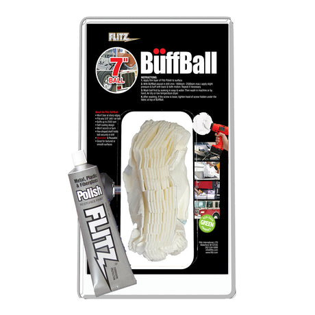 Flitz 7" extra large BuffBall with polish, close-up