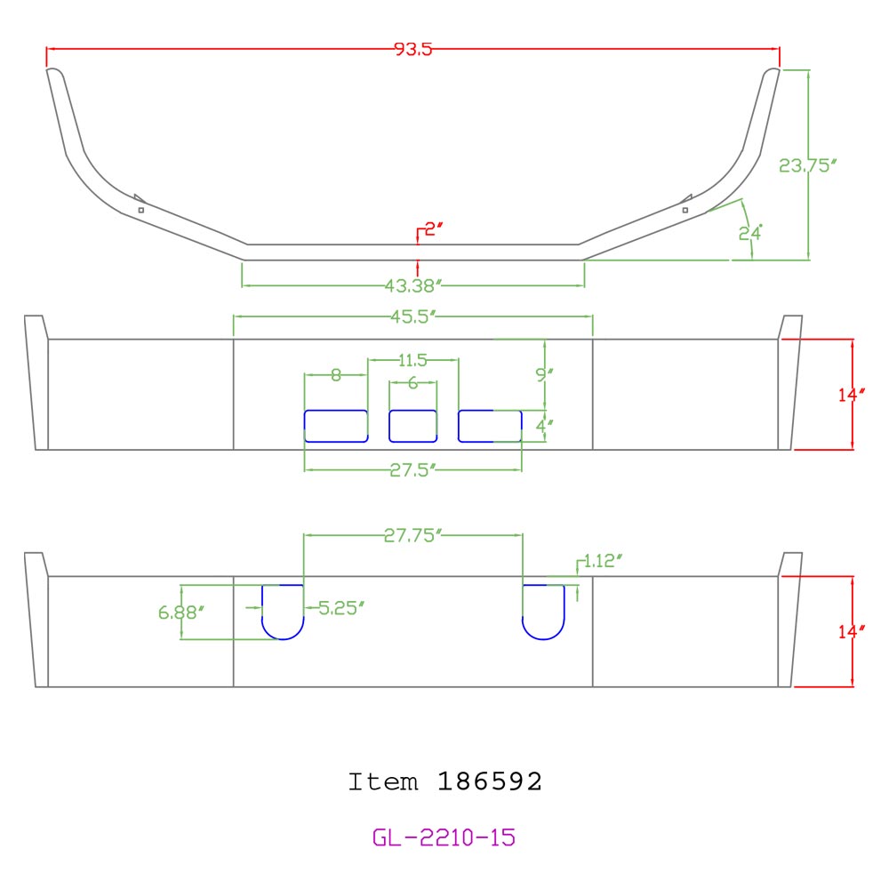 Mack 1994-2004 14" Set Back Chrome Bumper