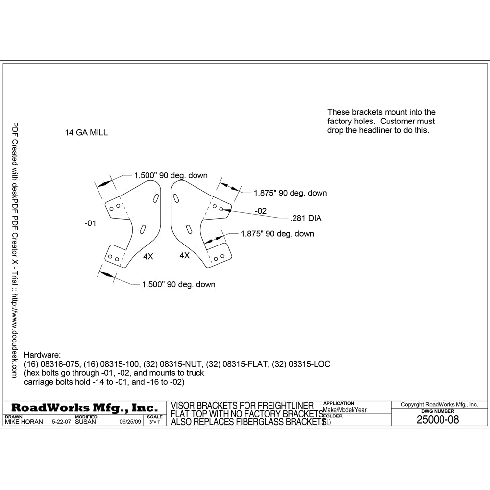 Freightliner Fiberglass Visor Bracket Kit
