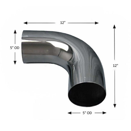 5"D X 12"L 90 degree chrome elbow, close-up