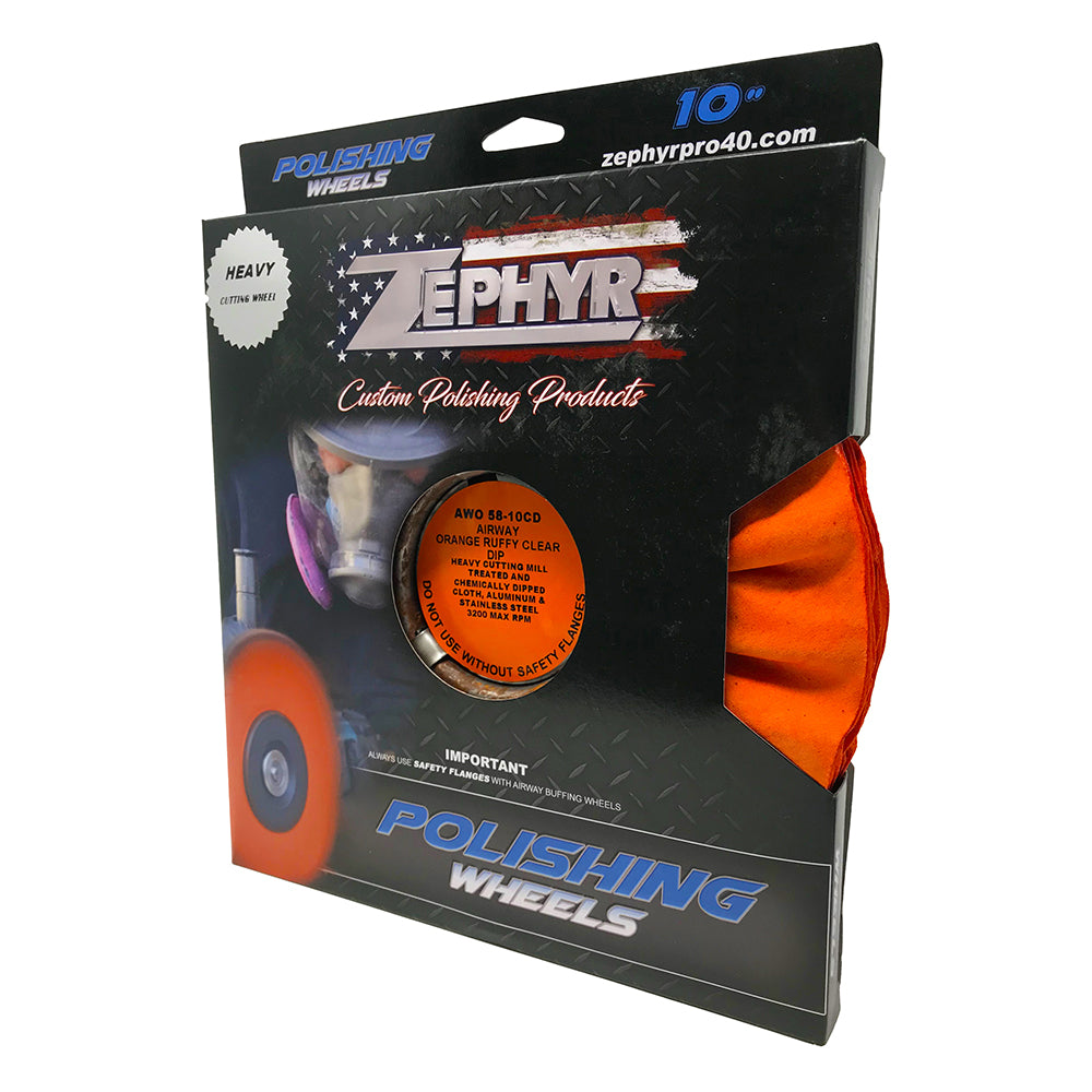 Zephyr 10" Orange Ruffy Clear Dip Buffing Wheel