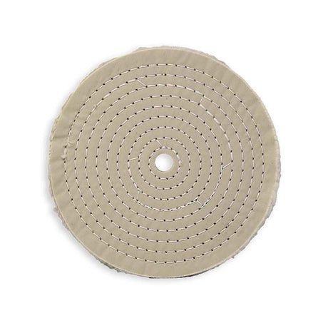 Zephyr 8" white cotton muslin 60-Ply buffing wheel, close-up