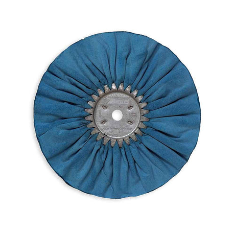 Zephyr 10" blue baron clear dip buffing wheel, close-up