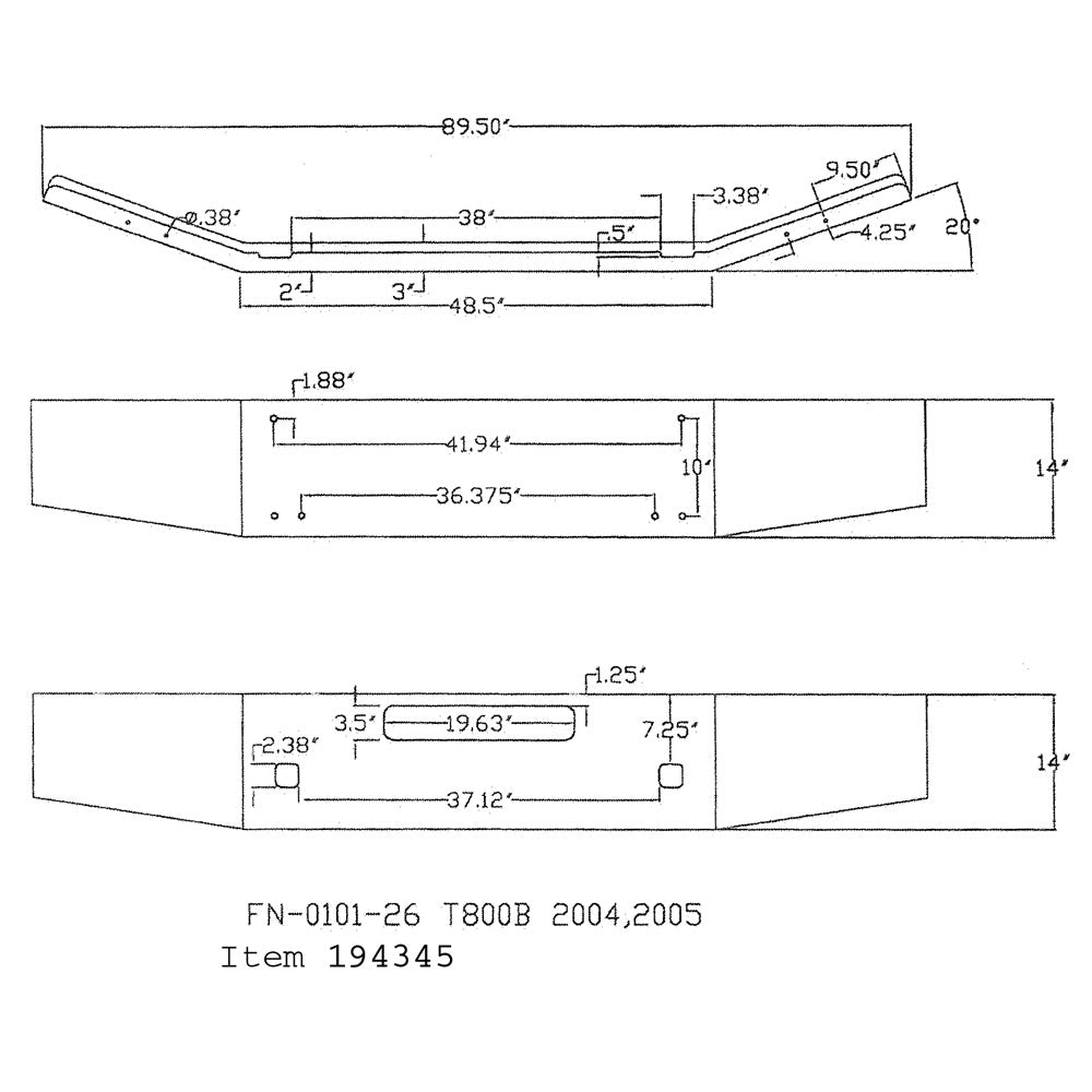 Kenworth T800B 14-Inch Open End Tapered Bumper