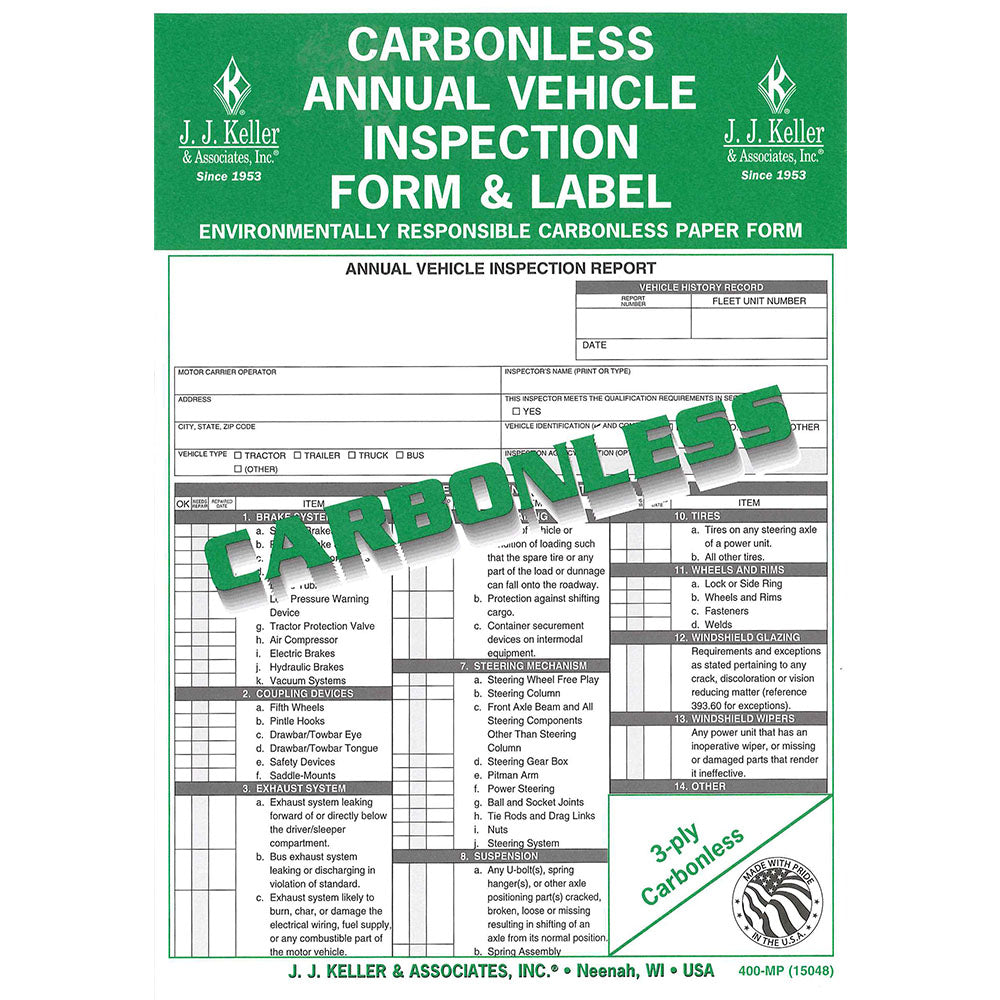 Annual Vehicle Inspection Form & Label Carbonless