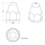 1-1/2" x 2-3/4" Chrome Plastic Bullet Nut Cover - Push On with Slots