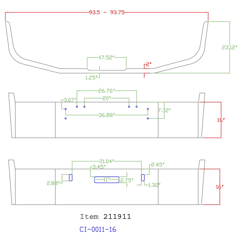 Freightliner FLD 16" Set Back Axle Chrome Bumper