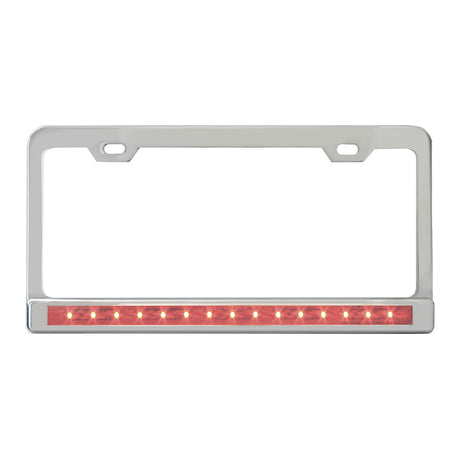 Chrome license plate frame with 12" light bar, close-up