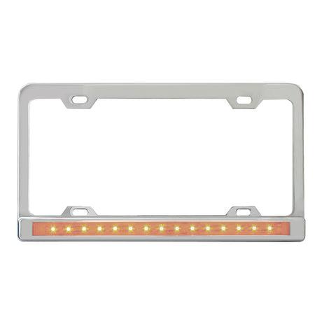 Chrome 4-Hole license plate frame with 12" light bar, close-up