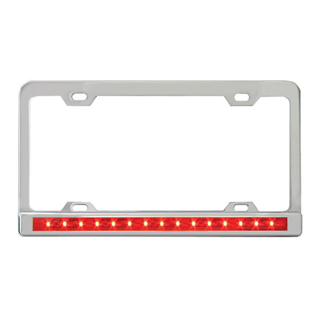 Close-up of chrome 4-Hole license plate frame with 12" light bar