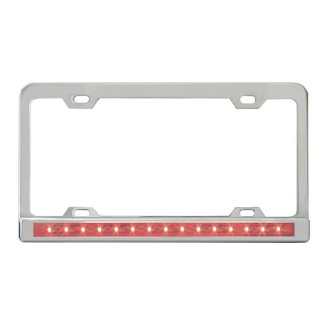 Chrome 4-Hole license plate frame with 12" light bar, closer view