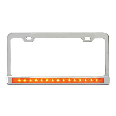 Another angle of stainless 2-Hole license plate frame with 12" light bar