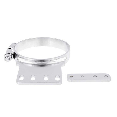 Close-up of Kenworth 5"D chrome exhaust clamp