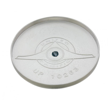 Chrome rear axle cover replacement hub cap, close-up