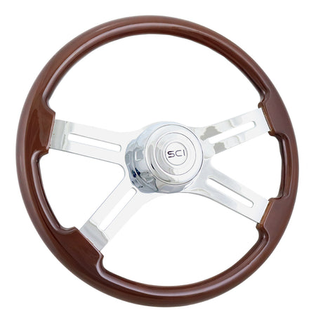 18" Classic mahogany steering wheel, close-up