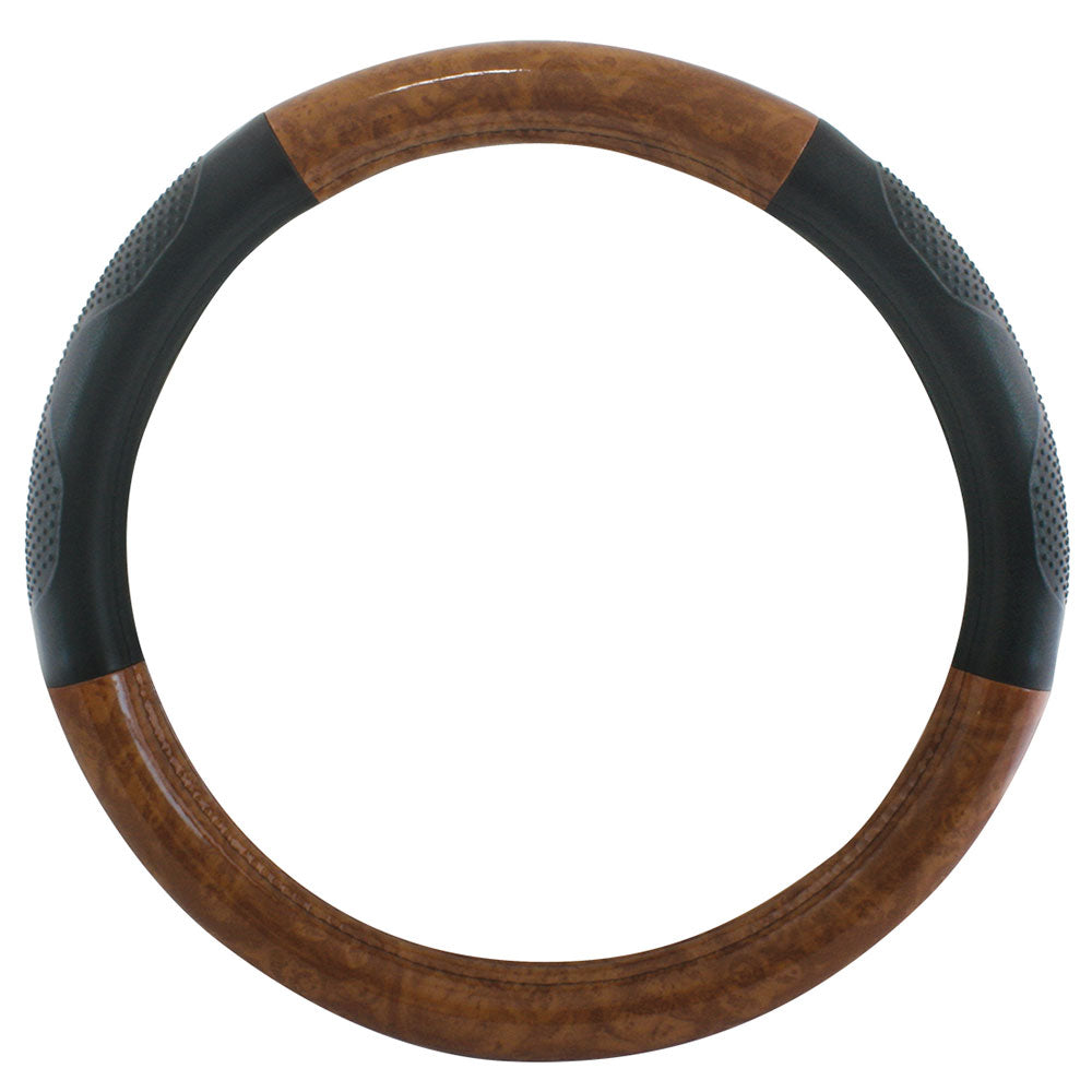 Wood Grain Steering Wheel Cover Black Grips 18"