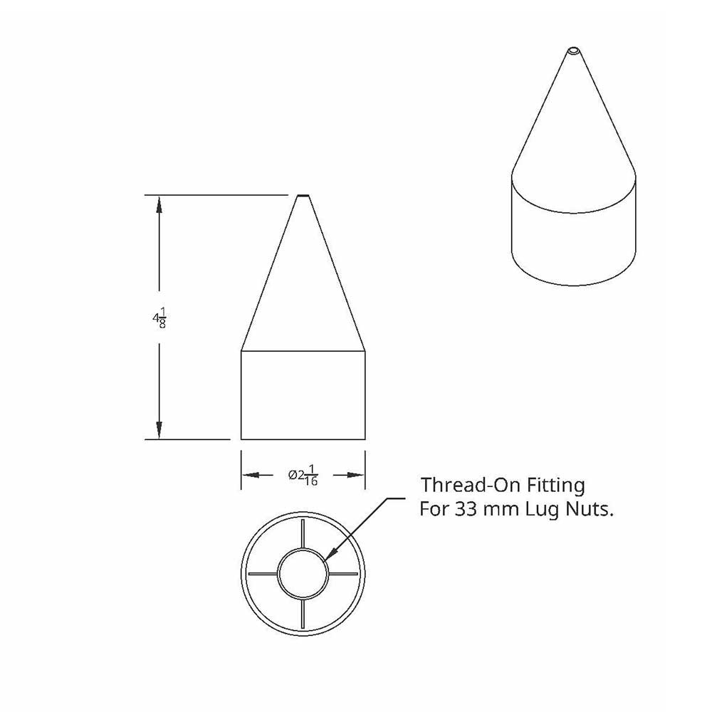 33mm x 4-1/8" Chrome Spike Nut Cover - Thread On