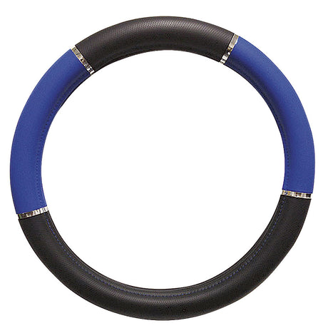 Black and blue steering wheel cover 18"