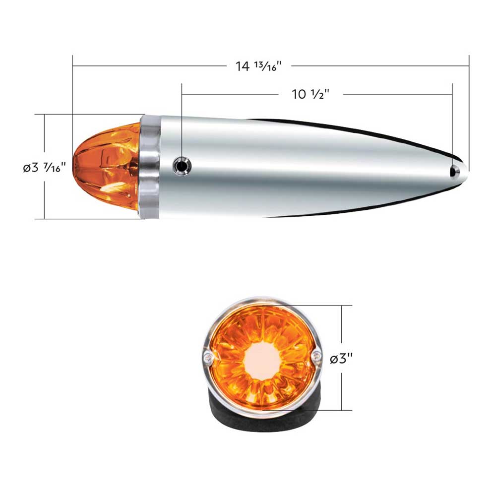 Chrome Die Cast Torpedo Cab Light with Watermelon Glass Lens & 1156 Bulb