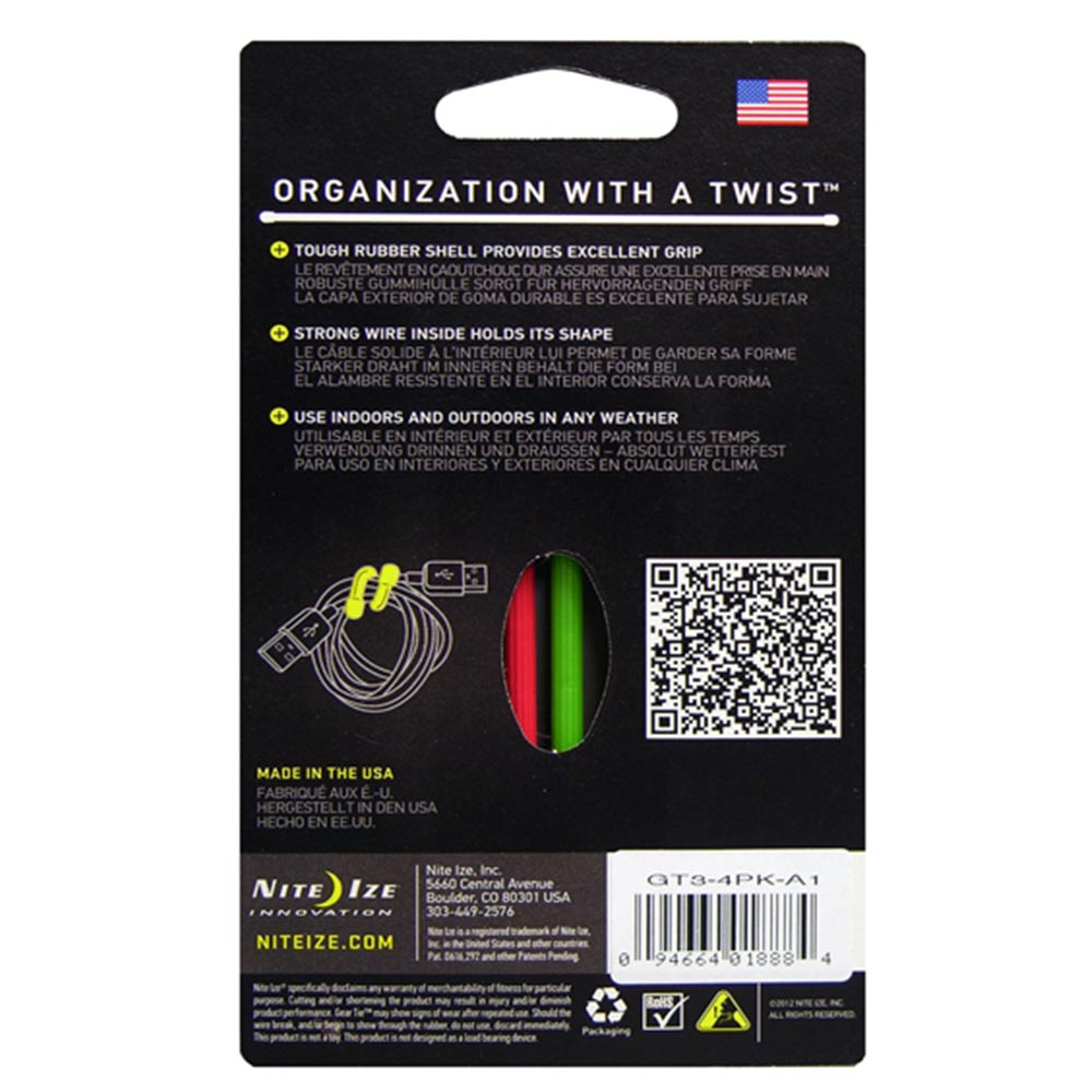 3" GearTie Reusable Rubber Twist Ties 4PK