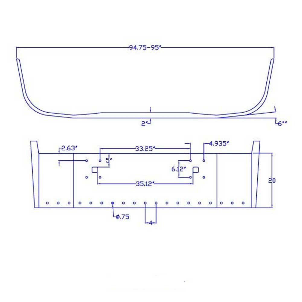 International 9100, 9200, 9400 20" Chrome Bumper