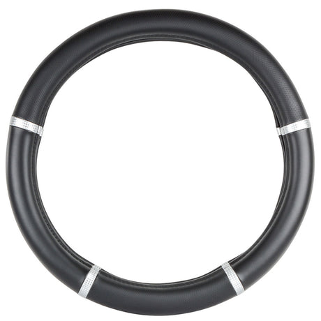 Black with silver trim steering wheel cover 18"