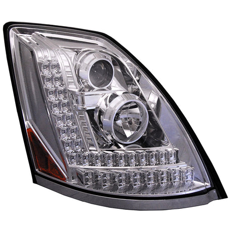 Close-up of Volvo VNL projector headlights