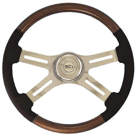 4 Spoke wood and leather steering wheel 18"