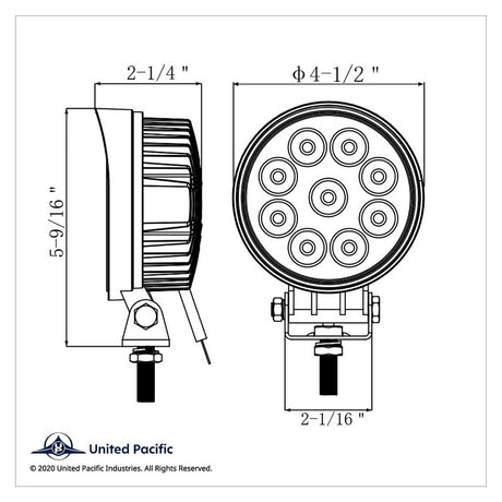 4-1/2" 9 LED round work light, closer view