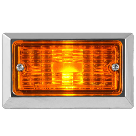 Rectangular amber incandescent marker light, close-up
