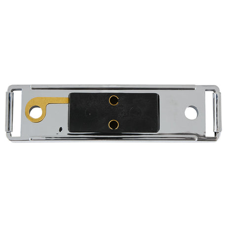 Chrome bracket base for rectangular light, close-up