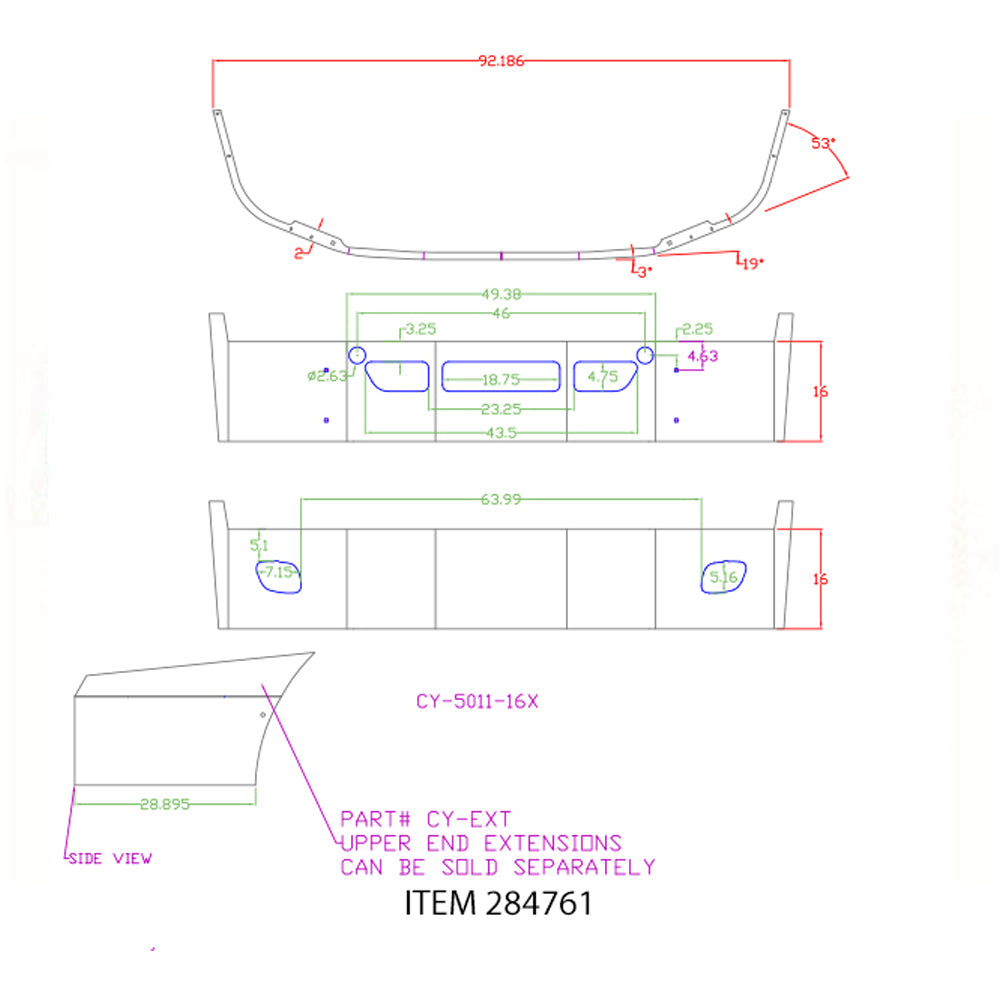 Freightliner Cascadia 16" Set Back Chrome Bumper