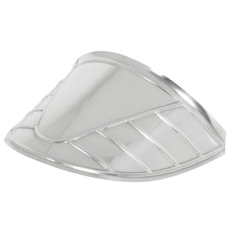 Stainless steel 7" headlight visor, close-up