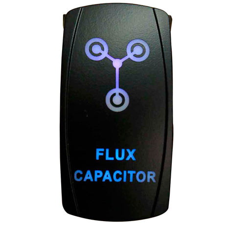 Close-up of flux capacitor LED rocker switch
