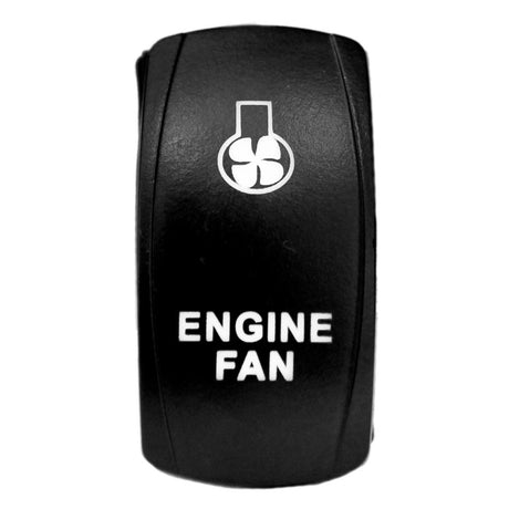 Close-up of engine fan LED rocker switch