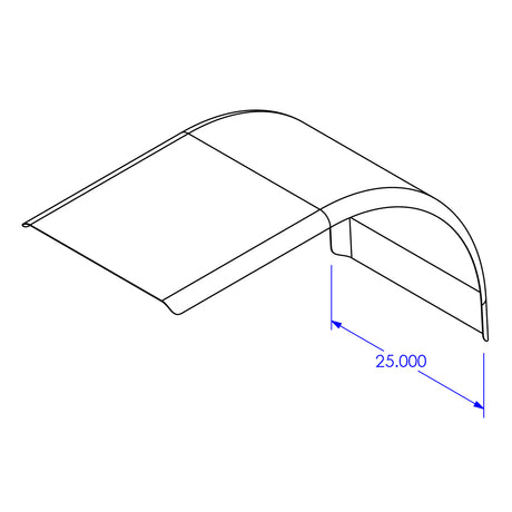 72" Polished aluminum half fender, close-up