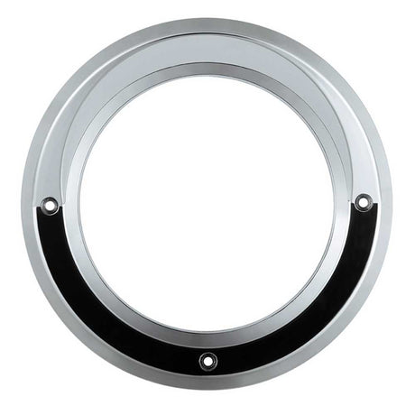 4" Chrome plastic light bezel with visor and stainless steel screws, closer view