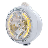 Stainless Steel Guide Headlight with 34 Amber LED H4 Bulb and Dual              Function Amber LED