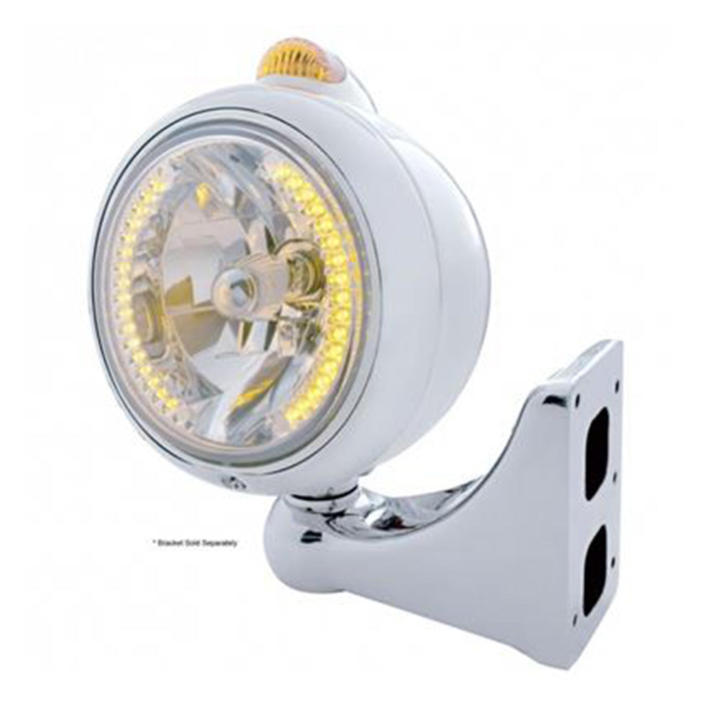 Stainless Steel Guide Headlight with 34 Amber LED H4 Bulb and Dual              Function Amber LED