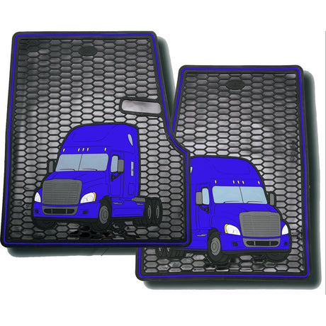 Close-up of Freightliner Cascadia, Coronado rubber floor mats