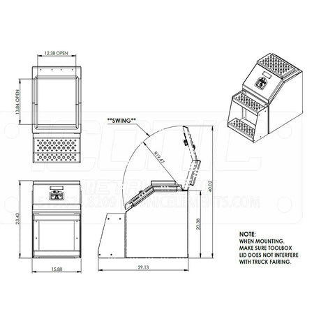 16" Big mouth aluminum step tool box, close-up