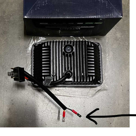 High power LED rectangular headlight with light bar, close-up