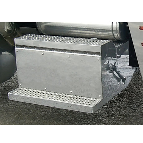 Close-up of Peterbilt 379 battery box and tool box covers