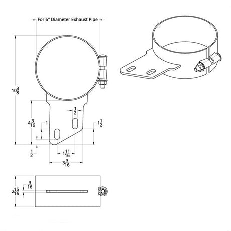 Close-up of 6" Stainless steel butt joint exhaust clamp with angled bracket