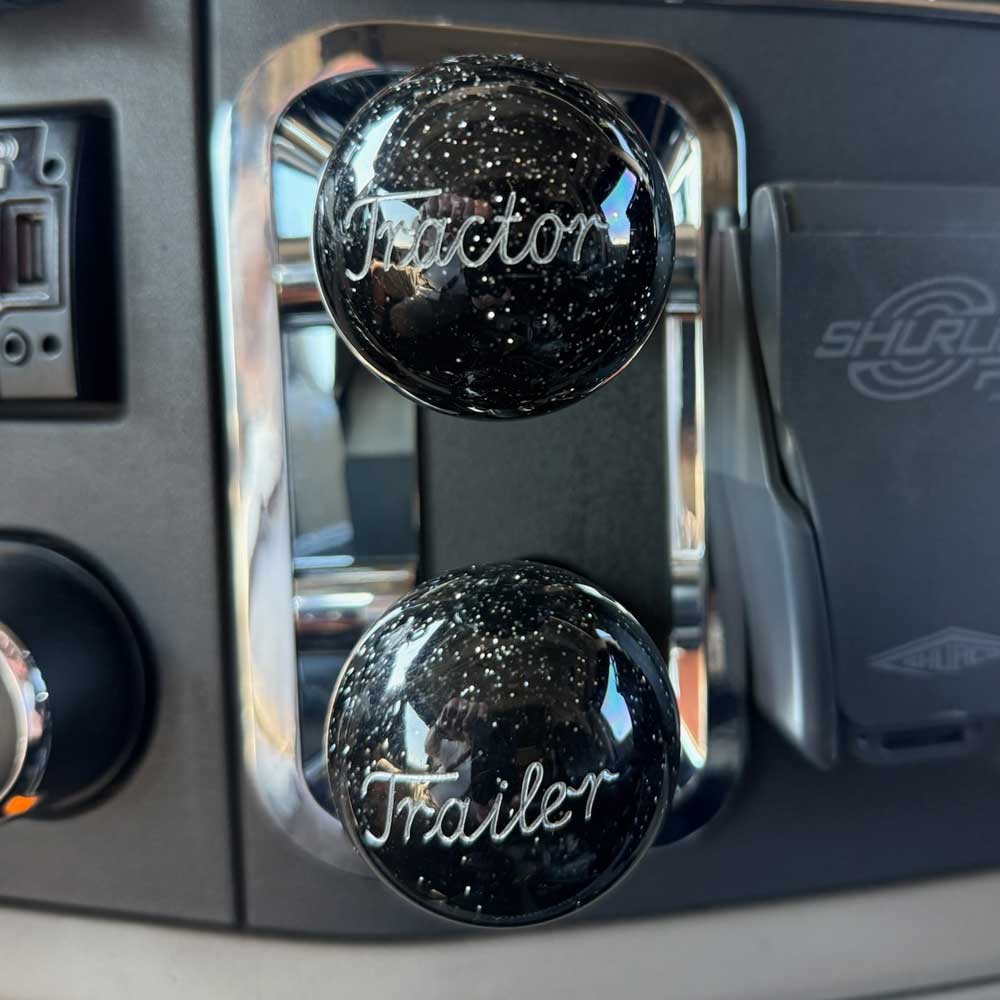 Engraved Black Glitter Tractor & Trailer Air Valve Knobs