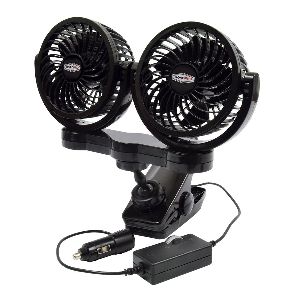 RoadPro 12 Volt Clip Mounted Dual Fan