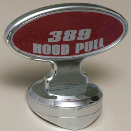 Peterbilt 389 oval hood ornament with hood pull base for semi trucks