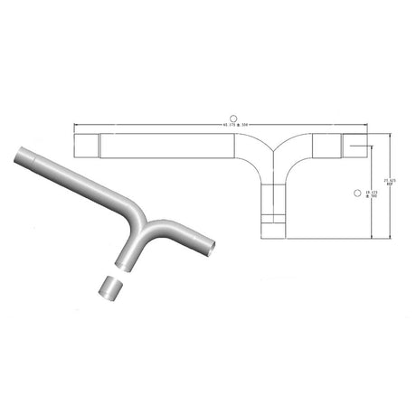5" Inlet 5" outlet chrome plated steel 60"L y-pipe, close-up