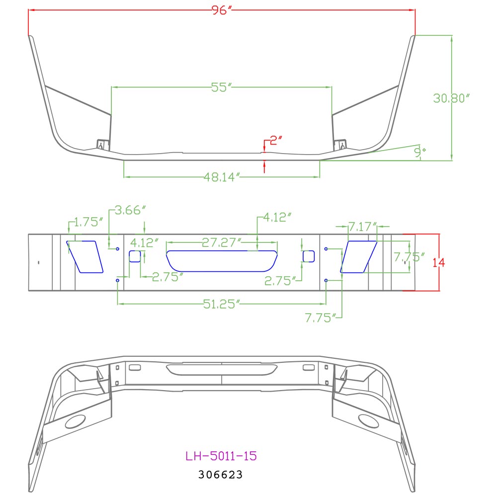 Volvo VNL 14" Set Back Axle Chrome Bumper