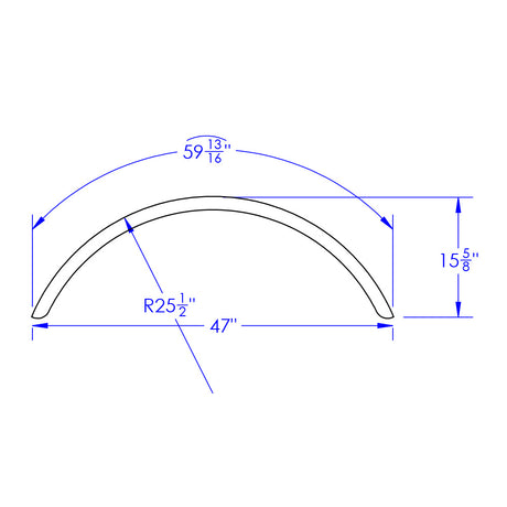 47" Smooth aluminum full radius single axle fender, close-up